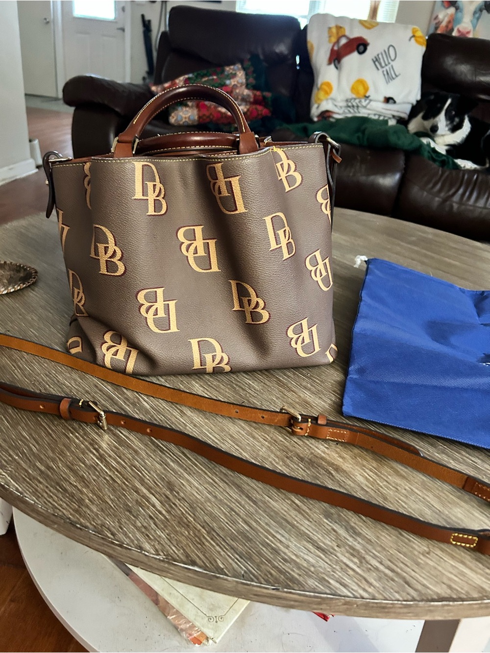 Monogram Brown Leather Top-Handle Crossbody Bag
